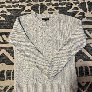 Gray Crewneck Sweater with Cable Knit Design